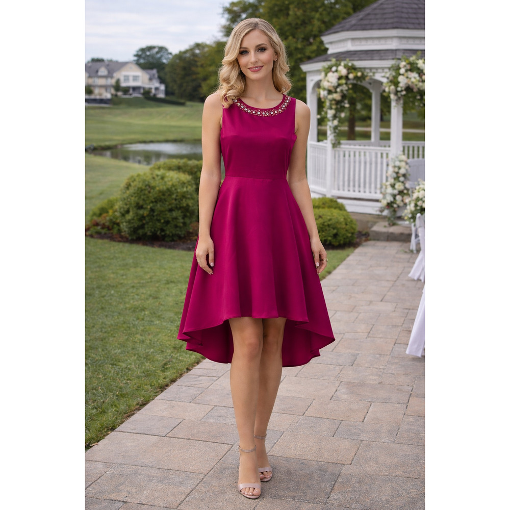 Rare Editions High Low Pink Dress Rhinestone Details Size 16 Formal barbiecore